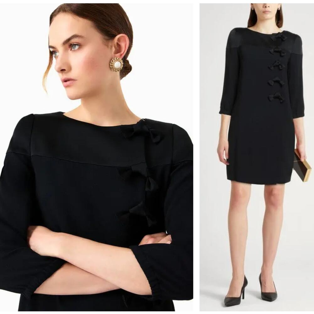 EMPORIO ARMANI Envers Satin Coat-Dress Black Bow Sz S $895 {3V42}